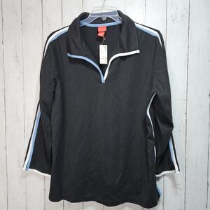 NWT Vintage Avenue Women's Black V-Neck Popover Shirt Size 18/20 Sleeve Stripes.